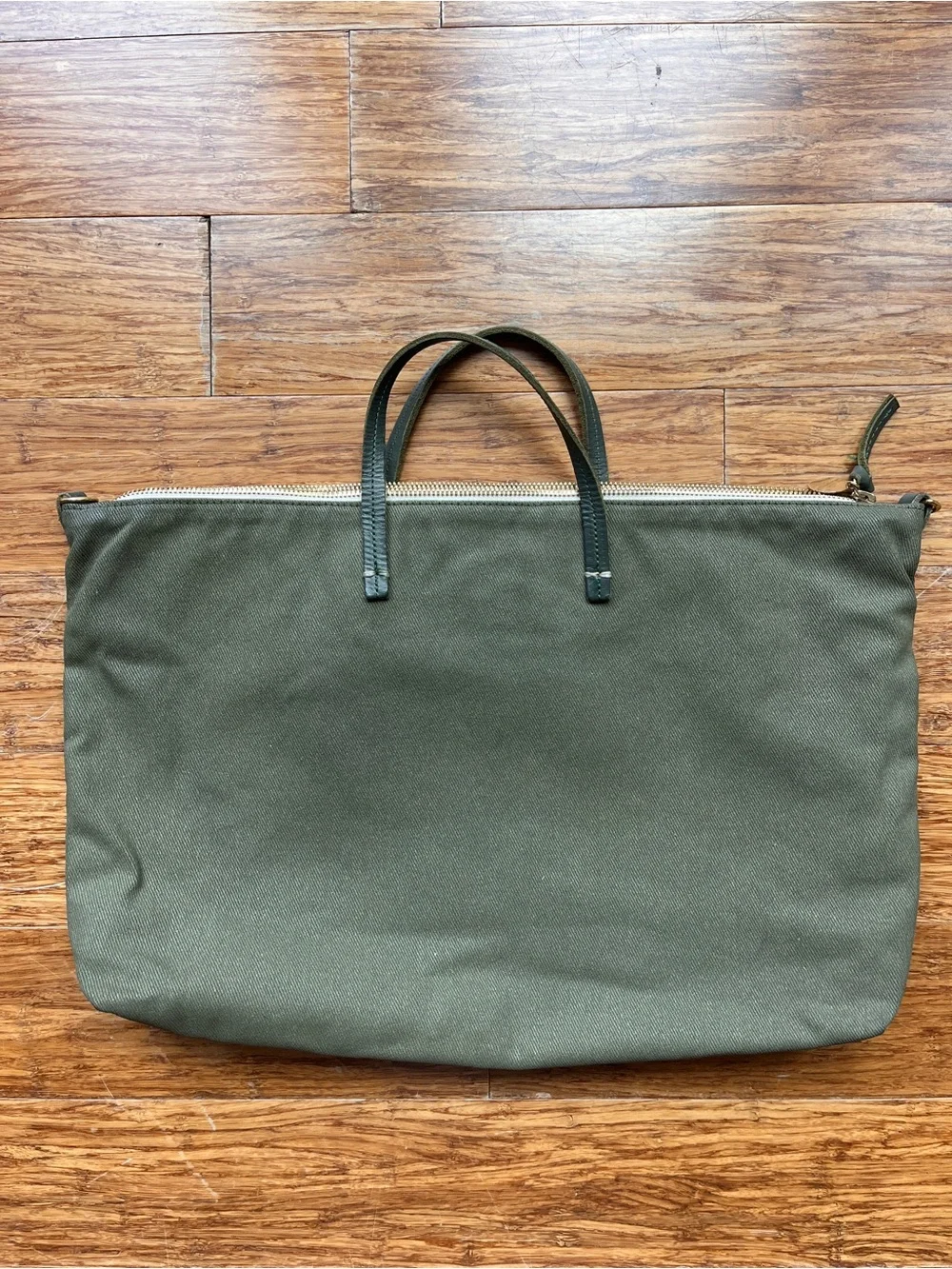 Clare V Waxed Cotton Canvas Attaché Bag Olive Green